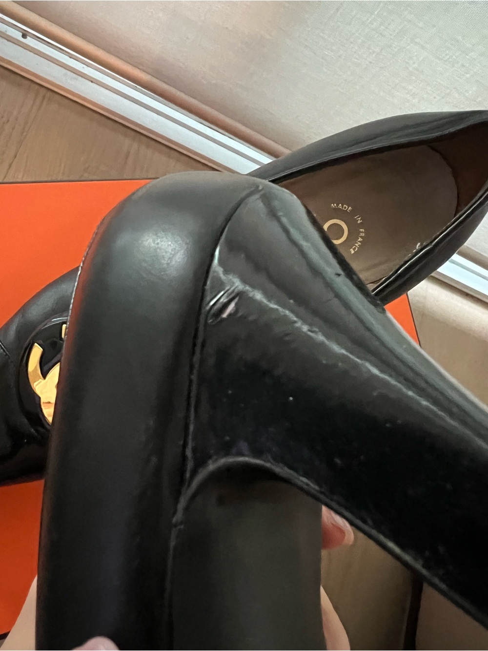 CHANEL Black Leather Pointed Toe Pumps with Gold CC Medallion - Picture 13 of 16